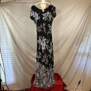 Paradise New York Women's black and blue floral Dress with beads, Midi size 10